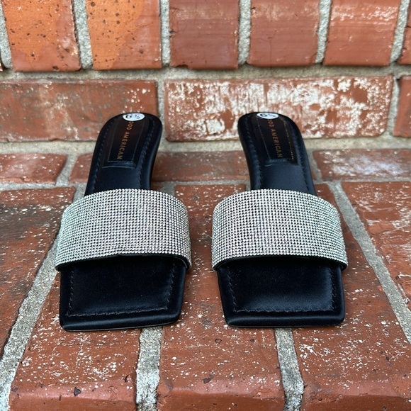 Good‎ American Kickstand Slide Kitten Heel Sandals Black Diamond Size 6.5 - Picture 2 of 9